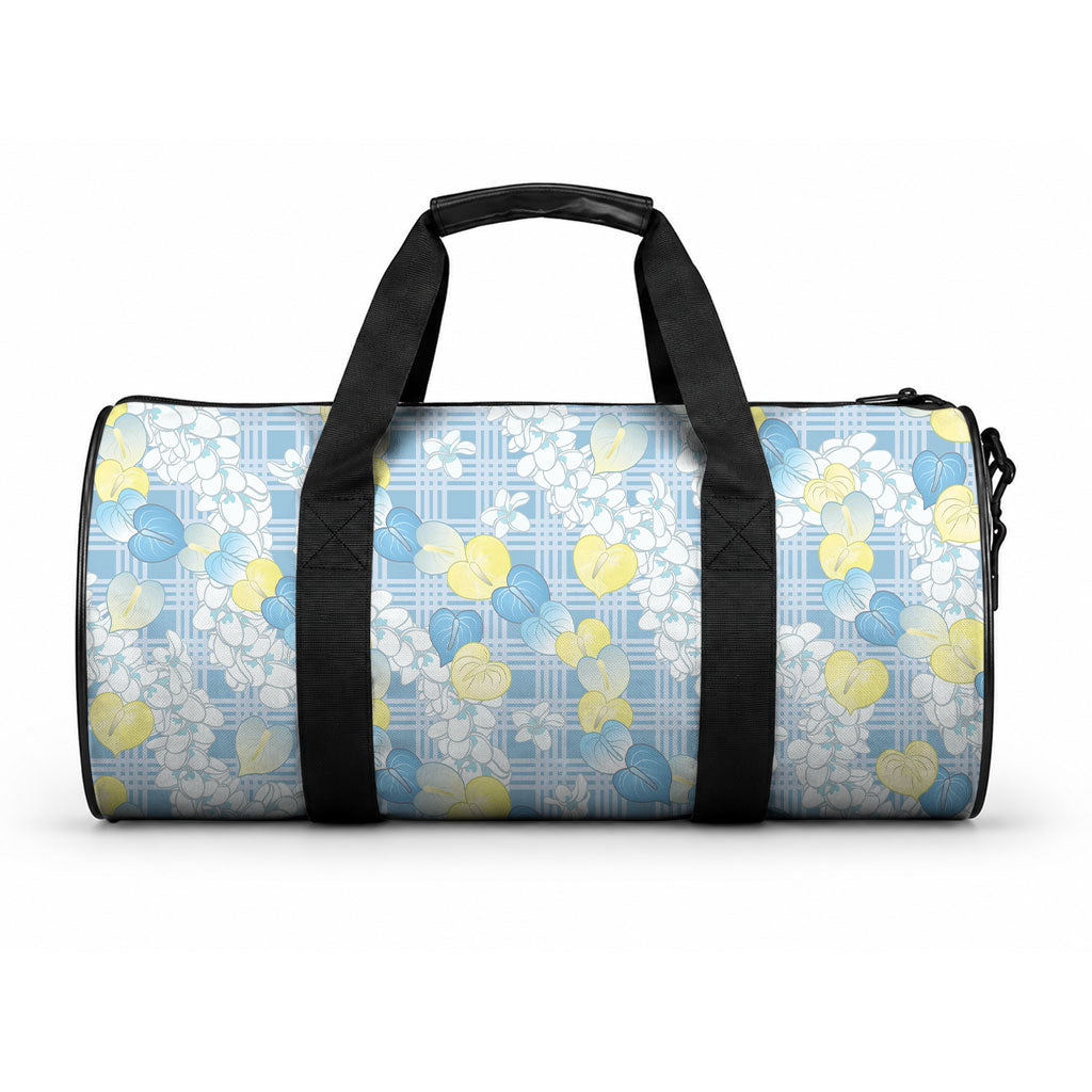 Anthurium Plumeria Lei Pastel Duffle Bag Blue Hawaiian Splendid Palaka LT01 One size Blue - Polynesian Pride