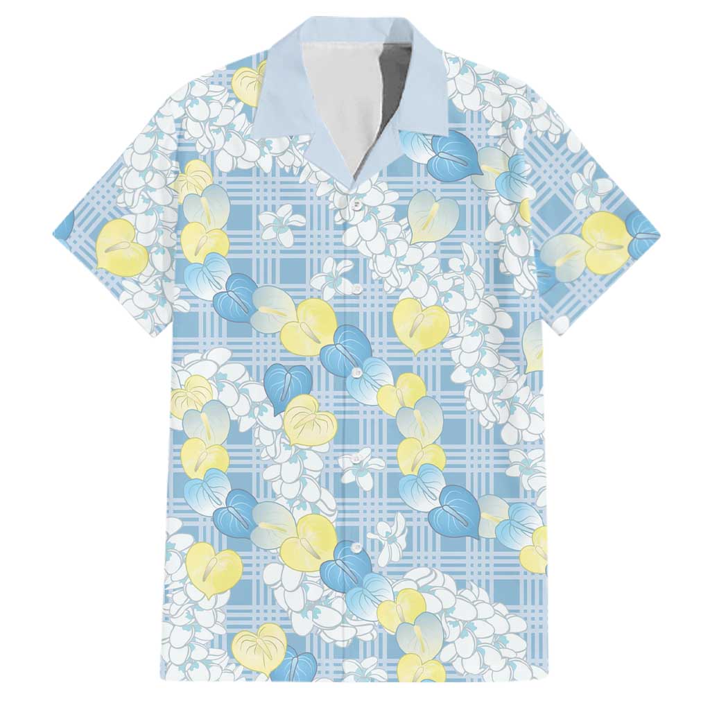 Anthurium Plumeria Lei Pastel Family Matching Long Sleeve Bodycon Dress and Hawaiian Shirt Blue Hawaiian Splendid Palaka LT01 Dad's Shirt - Short Sleeve Blue - Polynesian Pride