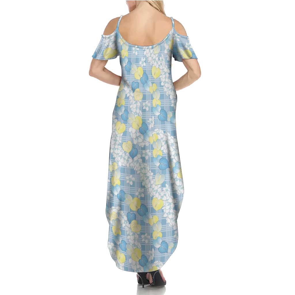 Anthurium Plumeria Lei Pastel Family Matching Summer Maxi Dress and Hawaiian Shirt Blue Hawaiian Splendid Palaka LT01 - Polynesian Pride