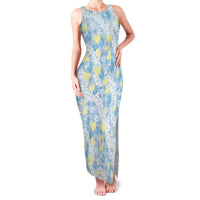 Anthurium Plumeria Lei Pastel Family Matching Tank Maxi Dress and Hawaiian Shirt Blue Hawaiian Splendid Palaka LT01 Mom's Dress Blue - Polynesian Pride