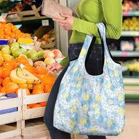 Anthurium Plumeria Lei Pastel Grocery Bag Blue Hawaiian Splendid Palaka