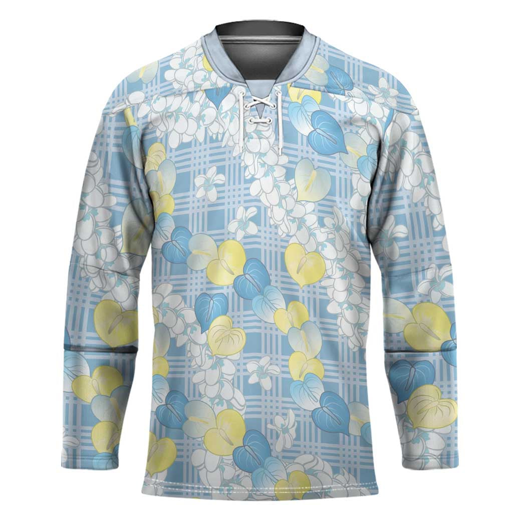 Anthurium Plumeria Lei Pastel Hockey Jersey Blue Hawaiian Splendid Palaka