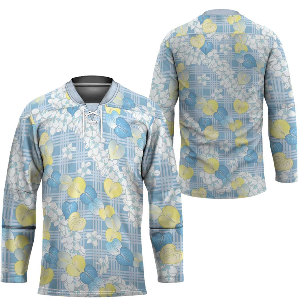 Anthurium Plumeria Lei Pastel Hockey Jersey Blue Hawaiian Splendid Palaka