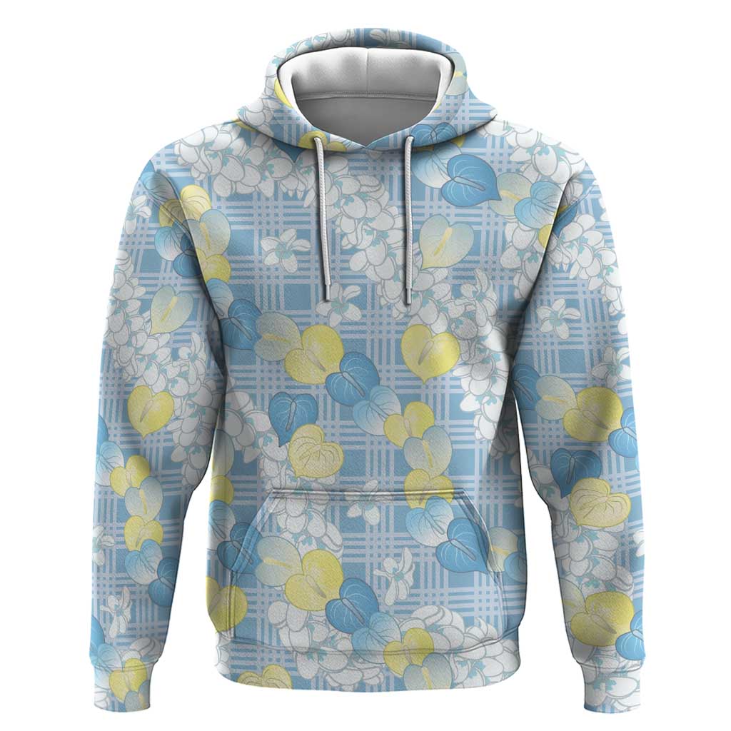 Anthurium Plumeria Lei Pastel Hoodie Blue Hawaiian Splendid Palaka