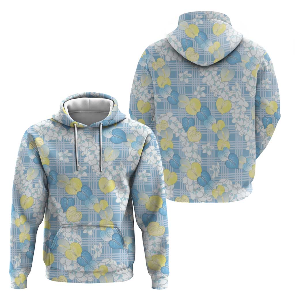Anthurium Plumeria Lei Pastel Hoodie Blue Hawaiian Splendid Palaka