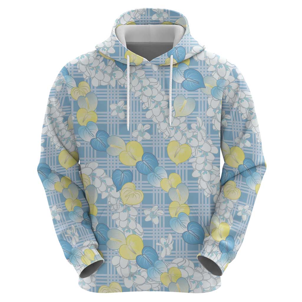 Anthurium Plumeria Lei Pastel Hoodie Blue Hawaiian Splendid Palaka