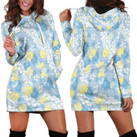 Anthurium Plumeria Lei Pastel Hoodie Dress Blue Hawaiian Splendid Palaka