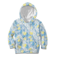 Anthurium Plumeria Lei Pastel Kid Hoodie Blue Hawaiian Splendid Palaka