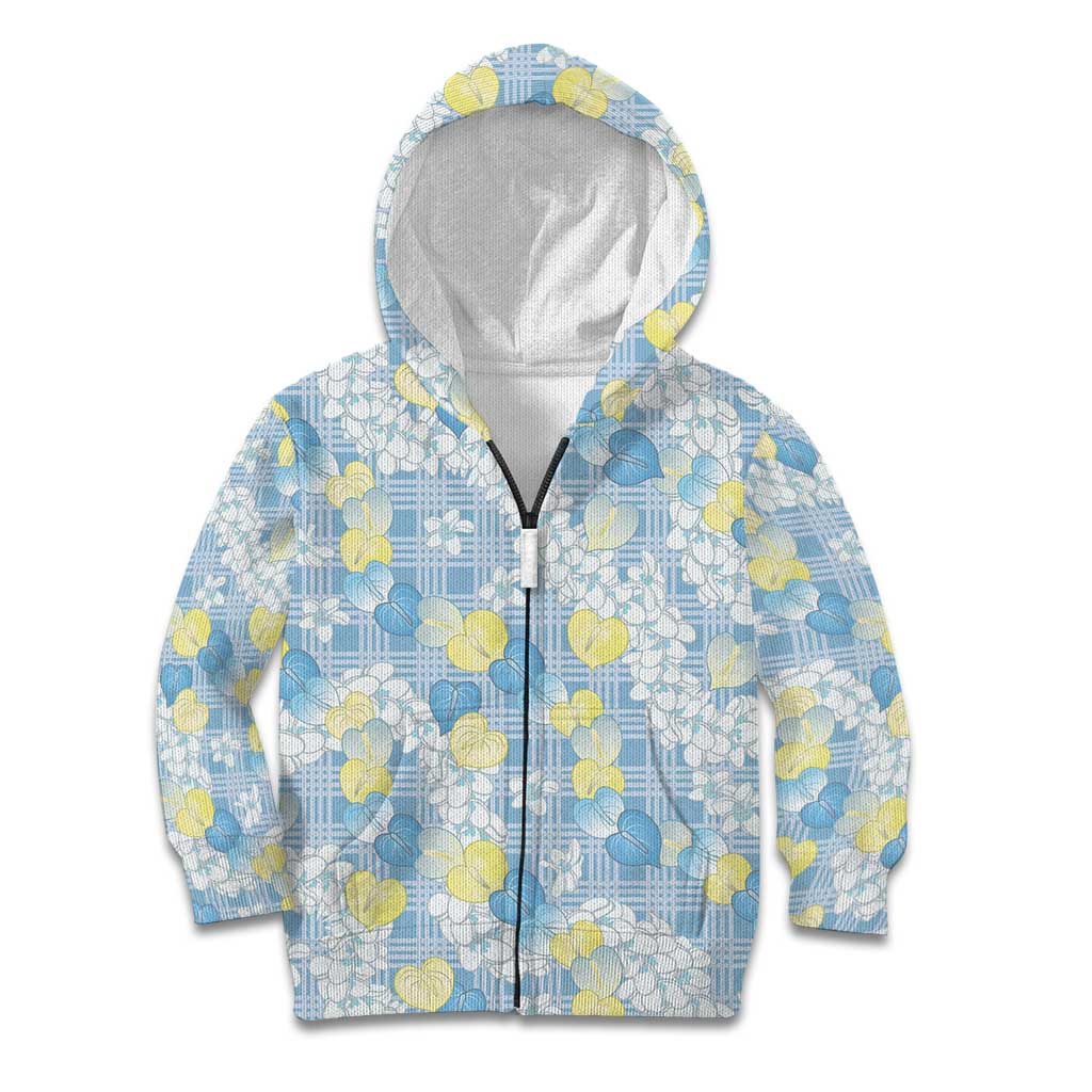 Anthurium Plumeria Lei Pastel Kid Hoodie Blue Hawaiian Splendid Palaka