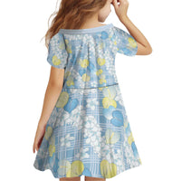 Anthurium Plumeria Lei Pastel Kid Short Sleeve Dress Blue Hawaiian Splendid Palaka