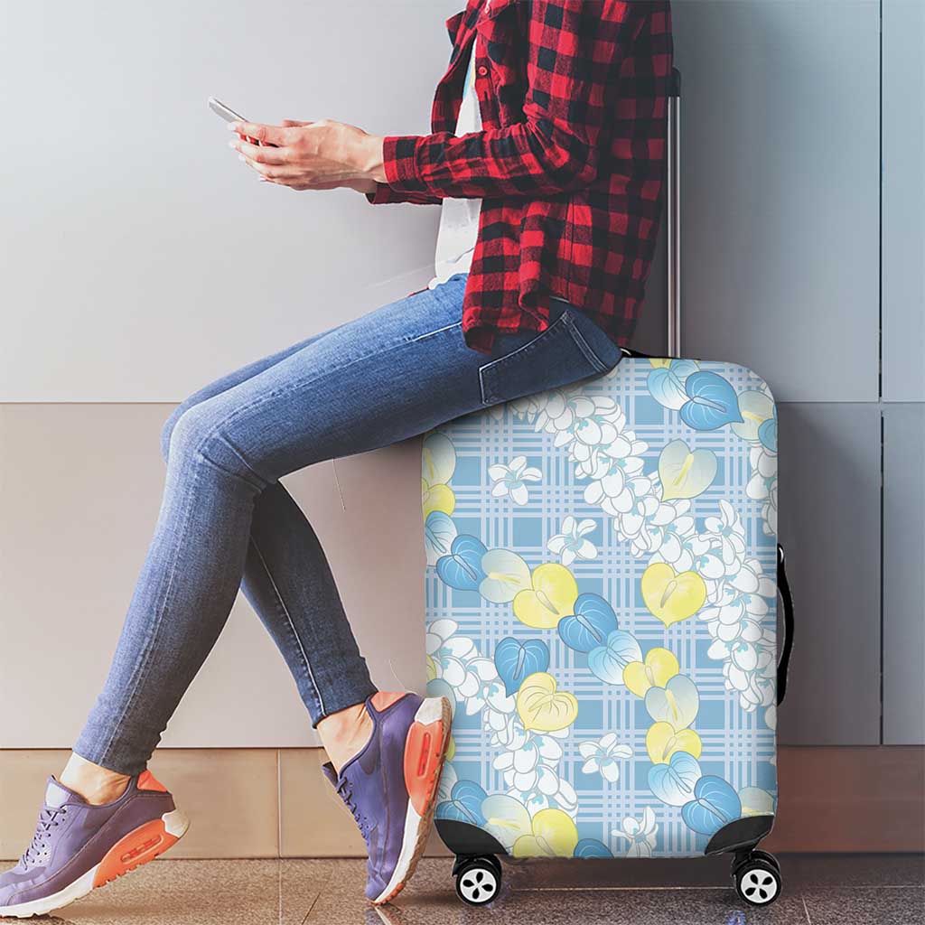 Anthurium Plumeria Lei Pastel Luggage Cover Blue Hawaiian Splendid Palaka