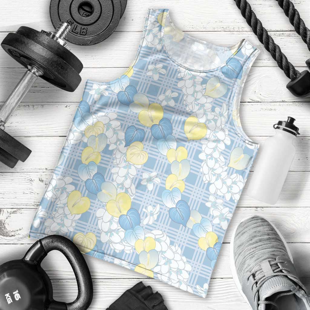 Anthurium Plumeria Lei Pastel Men Tank Top Blue Hawaiian Splendid Palaka