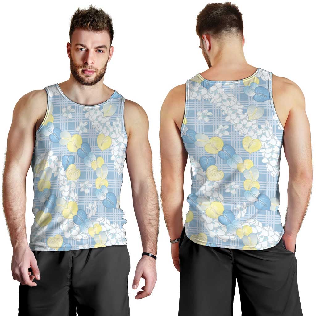 Anthurium Plumeria Lei Pastel Men Tank Top Blue Hawaiian Splendid Palaka