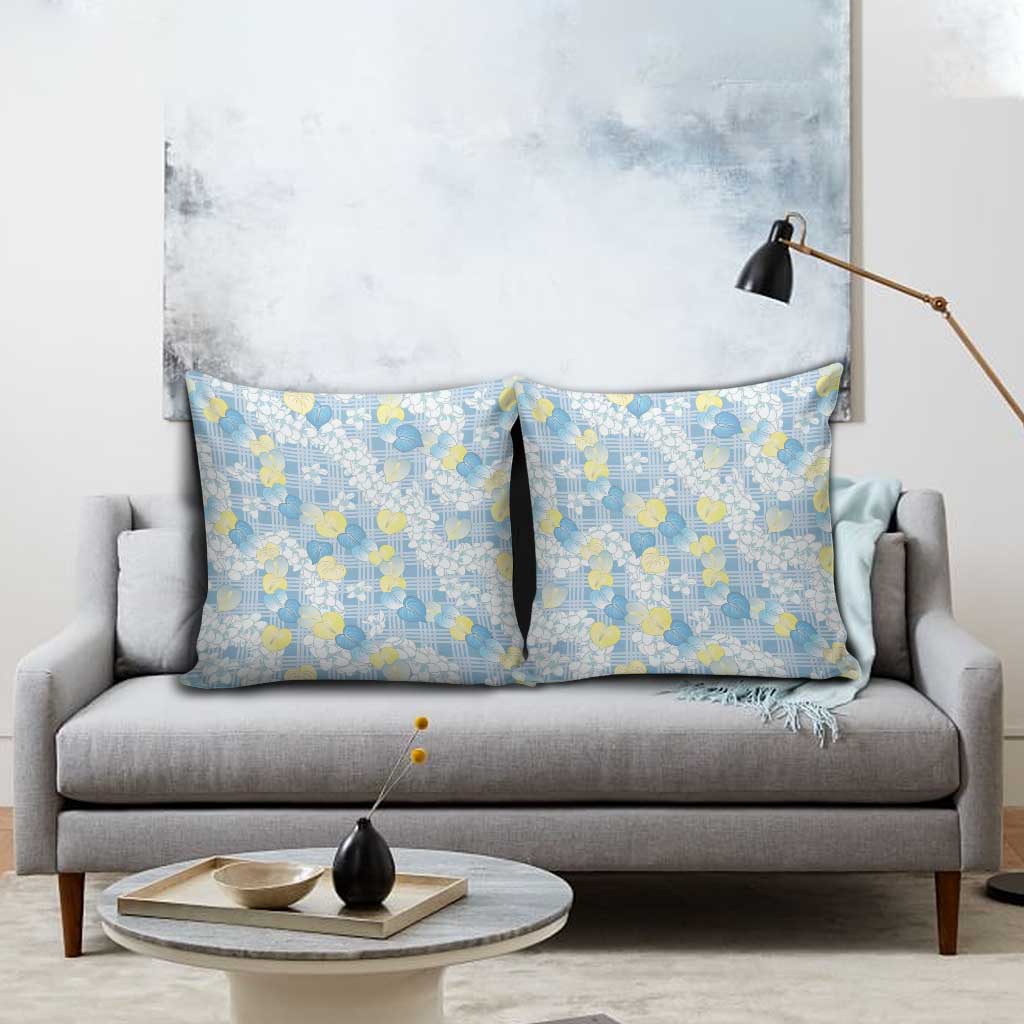 Anthurium Plumeria Lei Pastel Pillow Cover Blue Hawaiian Splendid Palaka