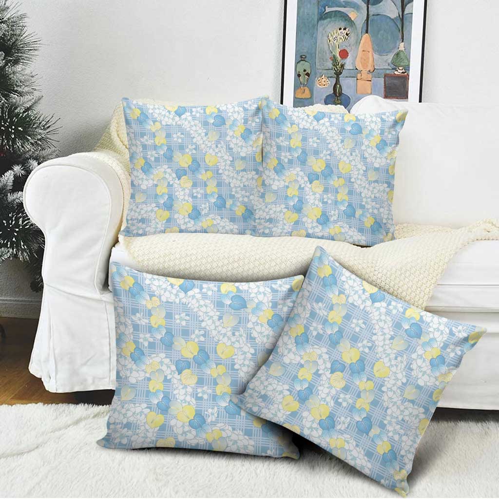 Anthurium Plumeria Lei Pastel Pillow Cover Blue Hawaiian Splendid Palaka