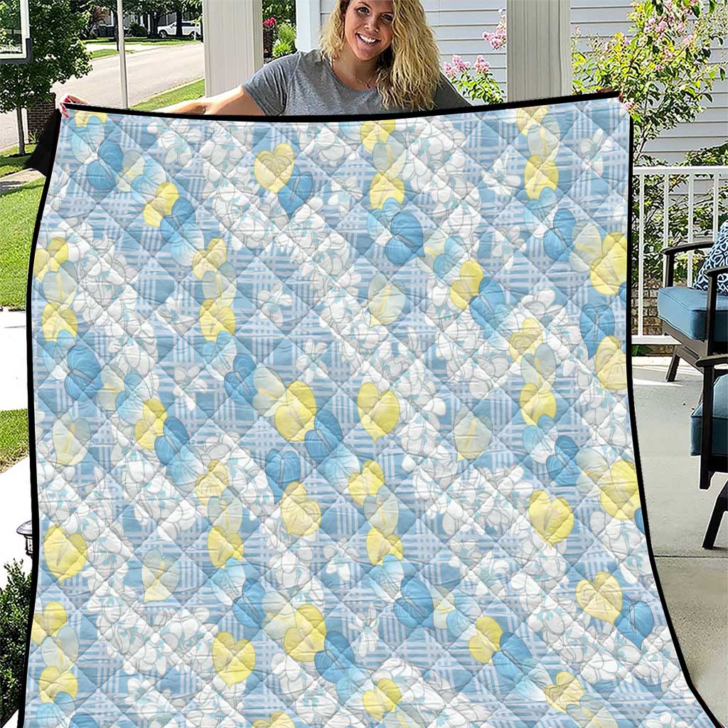 Anthurium Plumeria Lei Pastel Quilt Blue Hawaiian Splendid Palaka