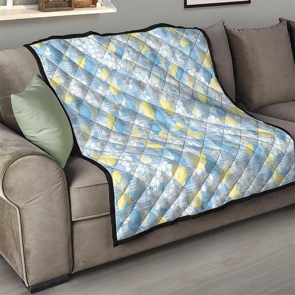 Anthurium Plumeria Lei Pastel Quilt Blue Hawaiian Splendid Palaka