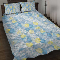 Anthurium Plumeria Lei Pastel Quilt Bed Set Blue Hawaiian Splendid Palaka