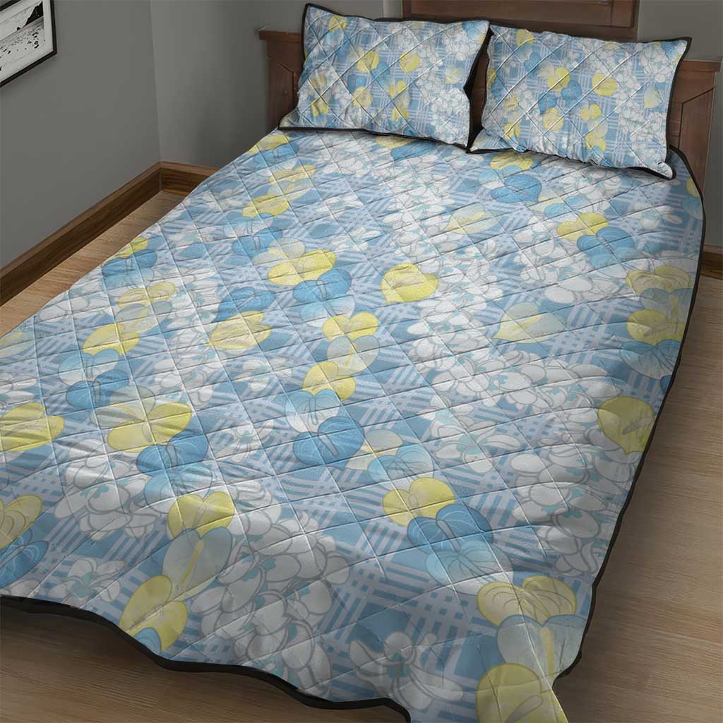 Anthurium Plumeria Lei Pastel Quilt Bed Set Blue Hawaiian Splendid Palaka
