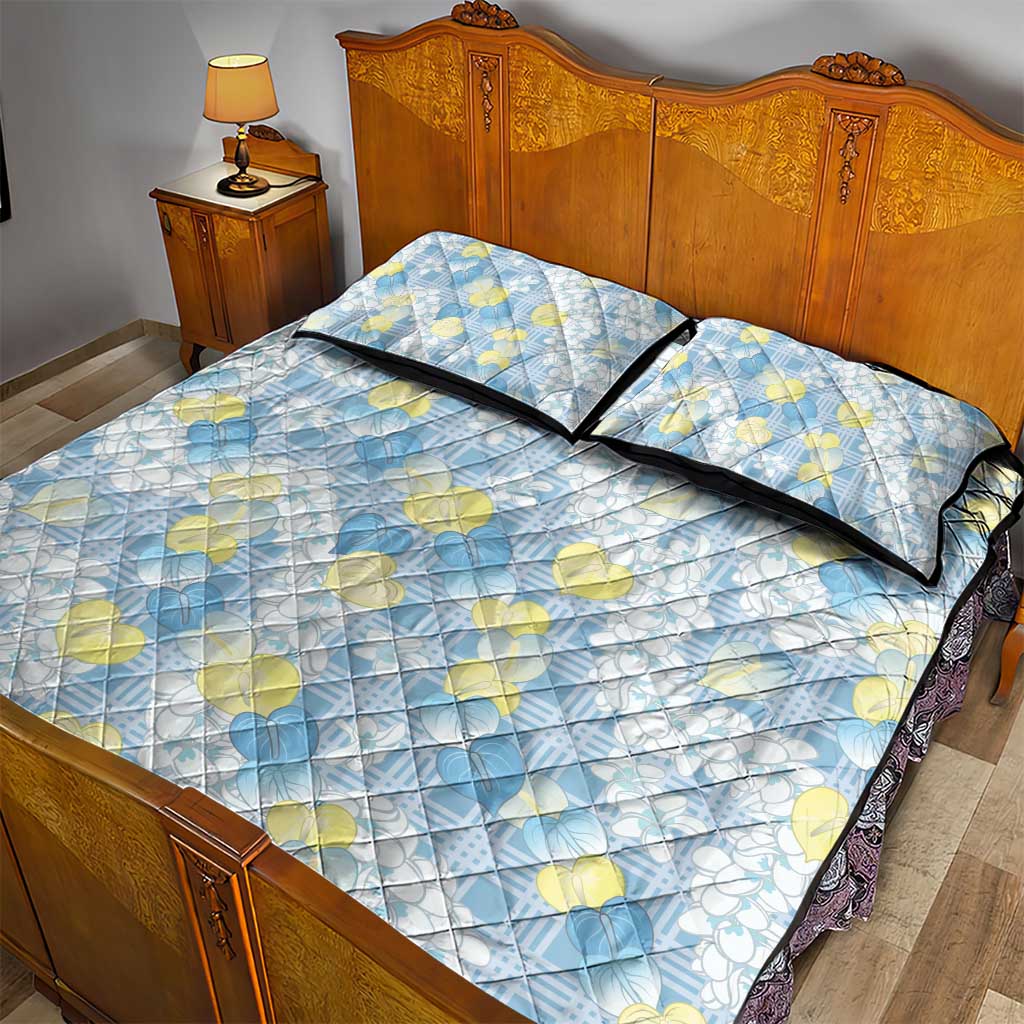 Anthurium Plumeria Lei Pastel Quilt Bed Set Blue Hawaiian Splendid Palaka