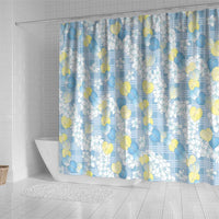 Anthurium Plumeria Lei Pastel Shower Curtain Blue Hawaiian Splendid Palaka