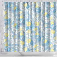 Anthurium Plumeria Lei Pastel Shower Curtain Blue Hawaiian Splendid Palaka