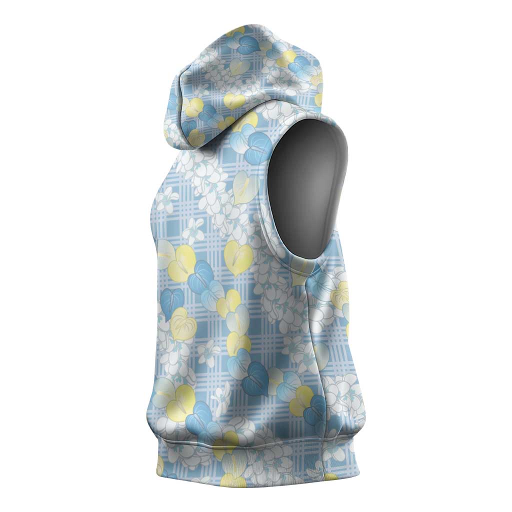 Anthurium Plumeria Lei Pastel Sleeveless Hoodie Blue Hawaiian Splendid Palaka