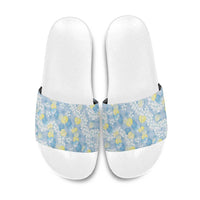 Anthurium Plumeria Lei Pastel Slide Sandals Blue Hawaiian Splendid Palaka