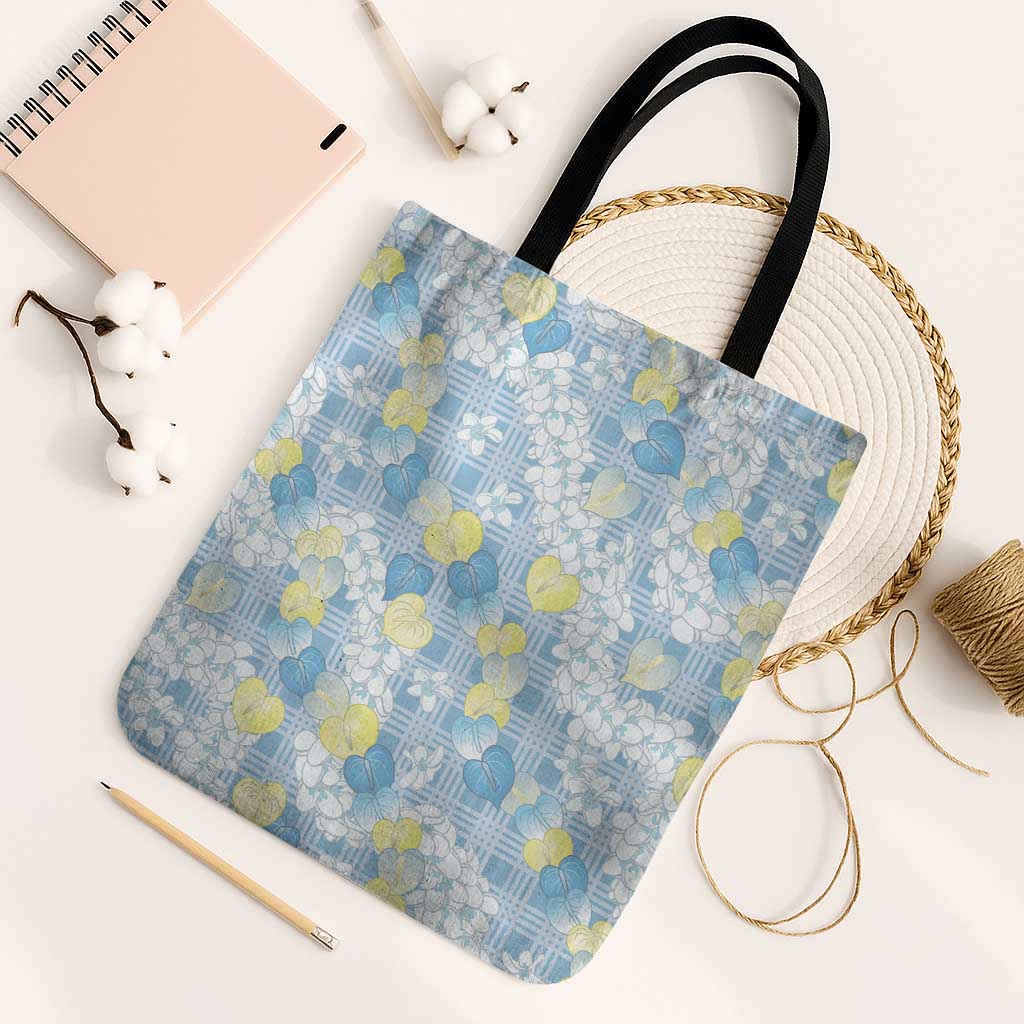 Anthurium Plumeria Lei Pastel Tote Bag Blue Hawaiian Splendid Palaka