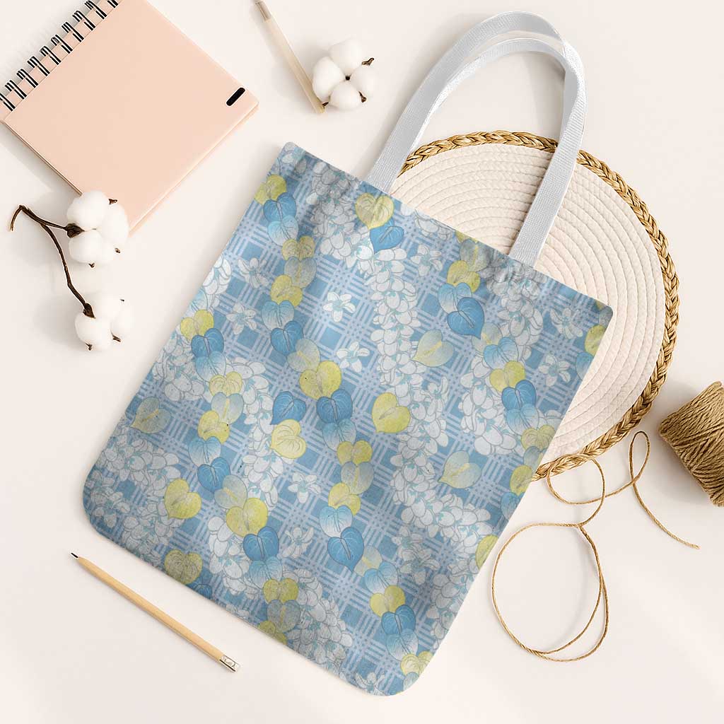 Anthurium Plumeria Lei Pastel Tote Bag Blue Hawaiian Splendid Palaka