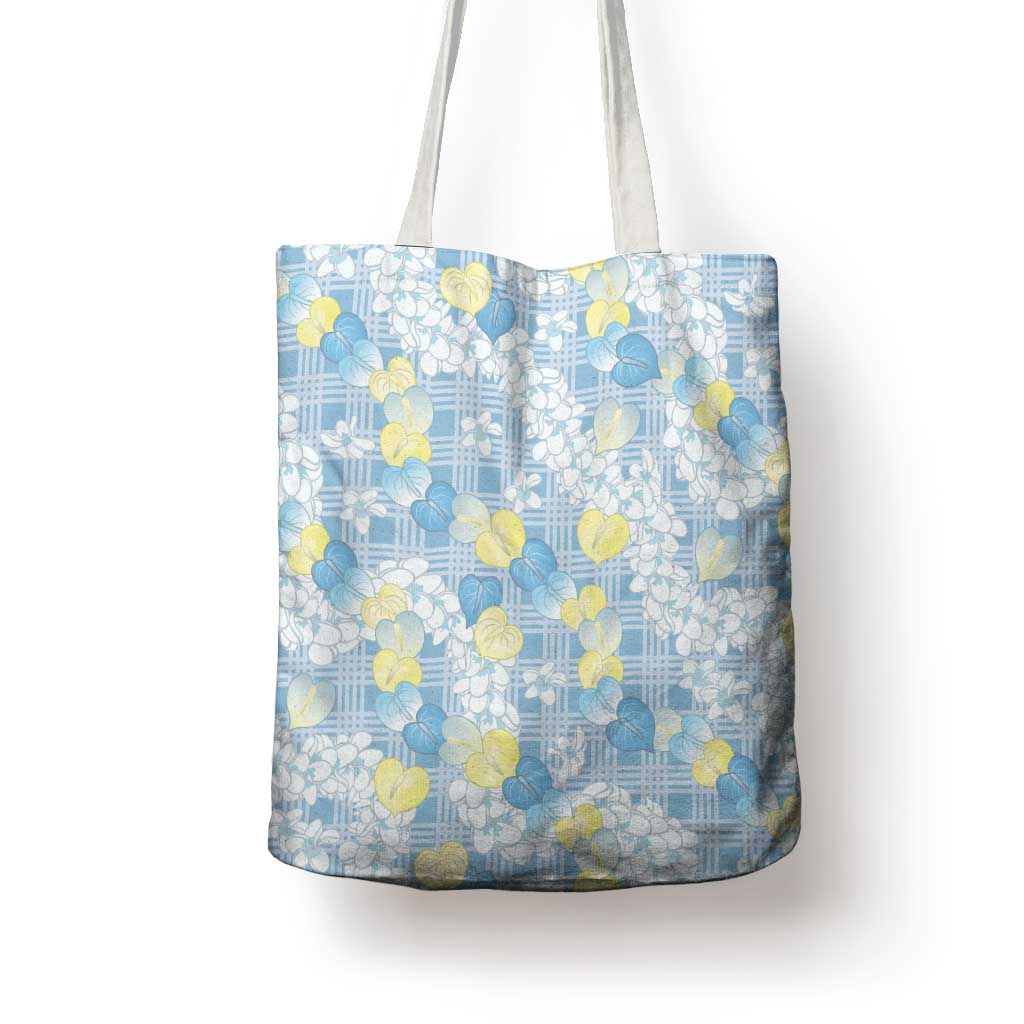 Anthurium Plumeria Lei Pastel Tote Bag Blue Hawaiian Splendid Palaka