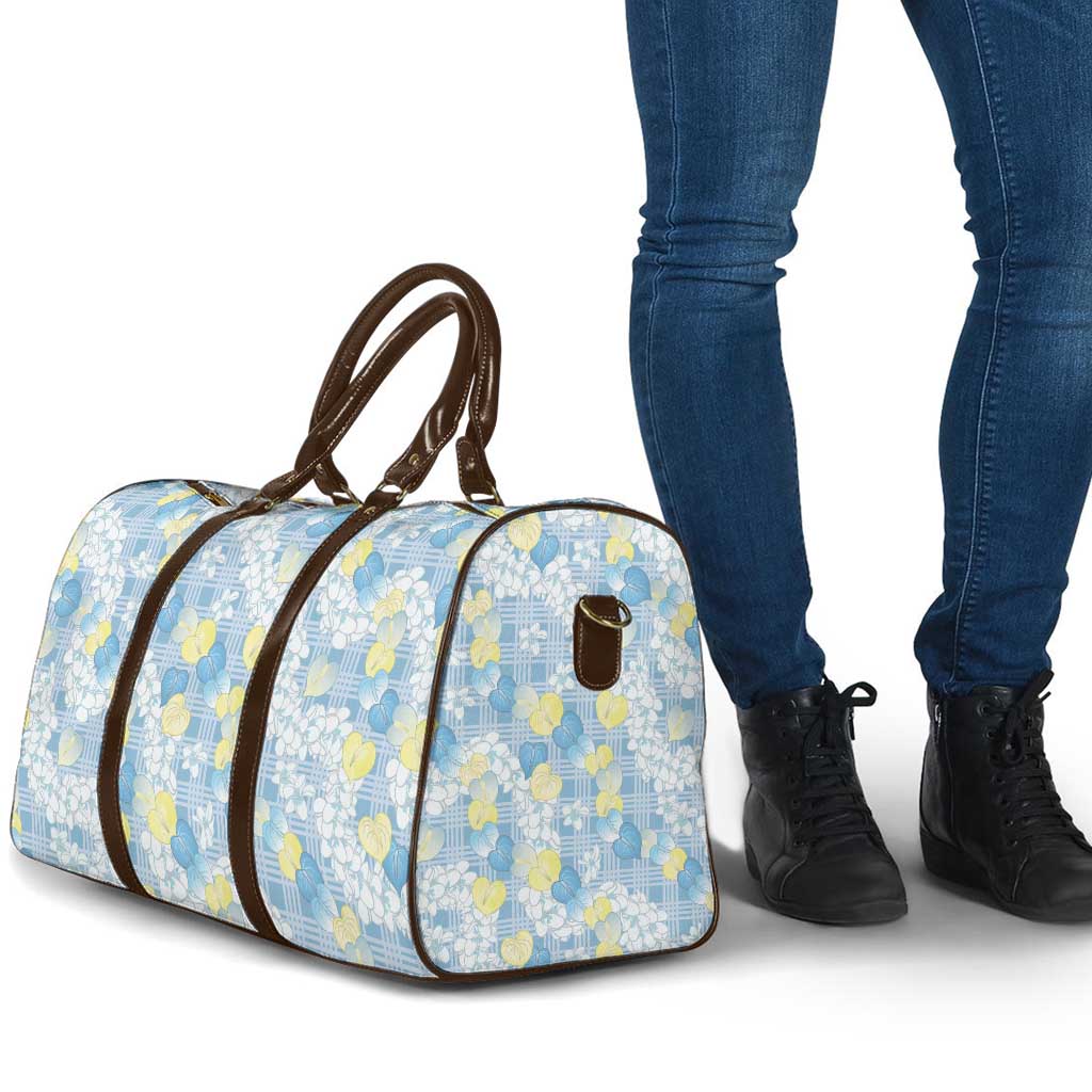 Anthurium Plumeria Lei Pastel Travel Bag Blue Hawaiian Splendid Palaka