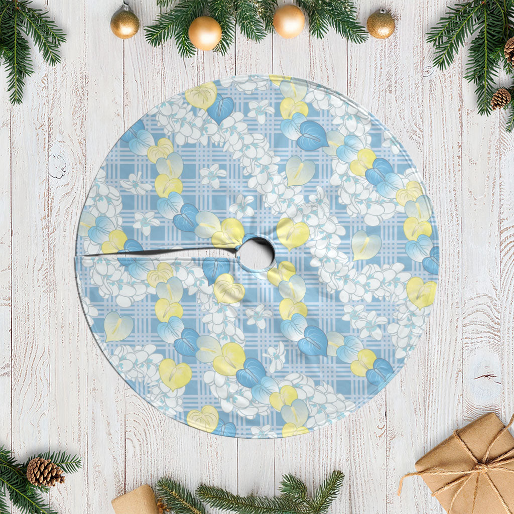Anthurium Plumeria Lei Pastel Tree Skirt Blue Hawaiian Splendid Palaka LT01 Casual Blue - Polynesian Pride