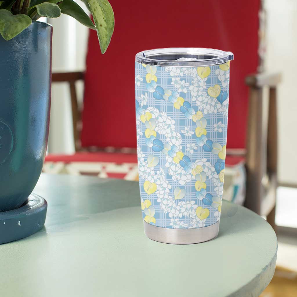 Anthurium Plumeria Lei Pastel Tumbler Cup Blue Hawaiian Splendid Palaka