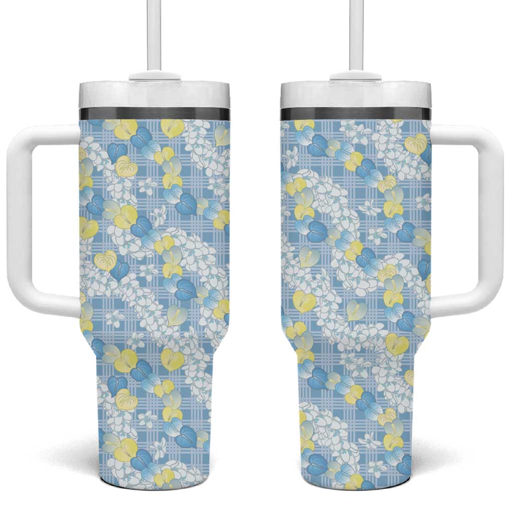 Anthurium Plumeria Lei Pastel Tumbler With Handle Blue Hawaiian Splendid Palaka