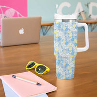 Anthurium Plumeria Lei Pastel Tumbler With Handle Blue Hawaiian Splendid Palaka