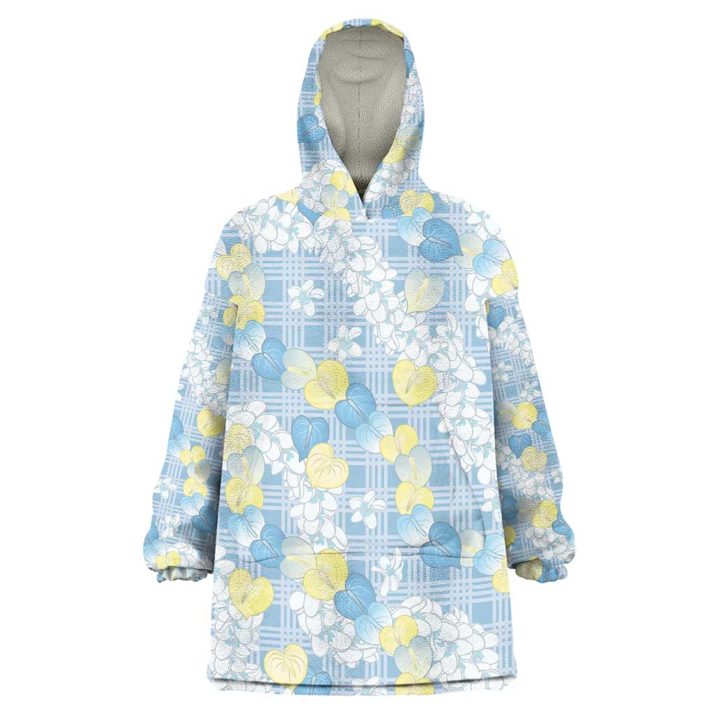 Anthurium Plumeria Lei Pastel Wearable Blanket Hoodie Blue Hawaiian Splendid Palaka