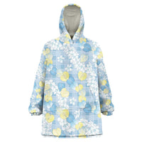 Anthurium Plumeria Lei Pastel Wearable Blanket Hoodie Blue Hawaiian Splendid Palaka