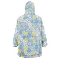 Anthurium Plumeria Lei Pastel Wearable Blanket Hoodie Blue Hawaiian Splendid Palaka
