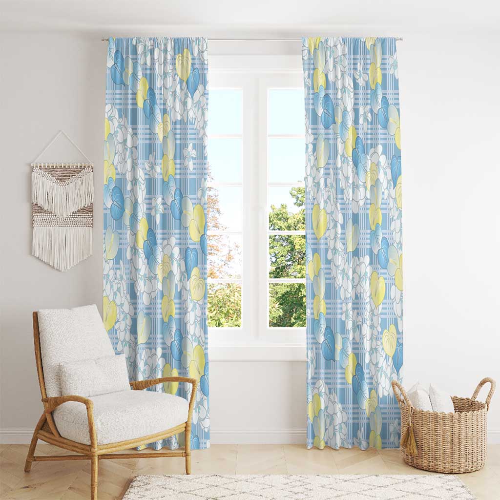 Anthurium Plumeria Lei Pastel Window Curtain Blue Hawaiian Splendid Palaka