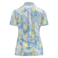 Anthurium Plumeria Lei Pastel Women Polo Shirt Blue Hawaiian Splendid Palaka