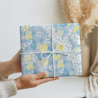 Anthurium Plumeria Lei Pastel Wrapping Paper Blue Hawaiian Splendid Palaka