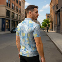 Anthurium Plumeria Lei Pastel Zipper Polo Shirt Blue Hawaiian Splendid Palaka