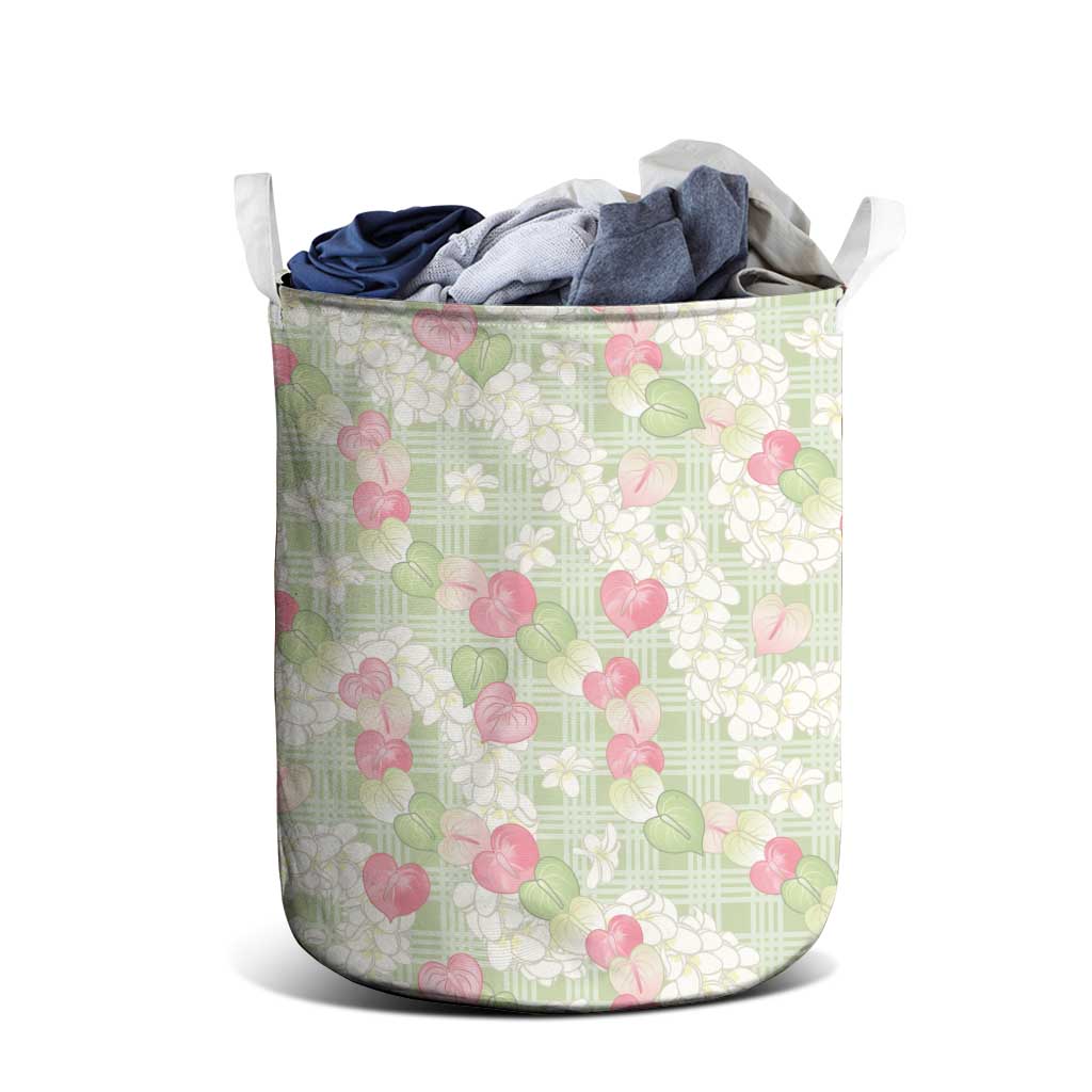 Anthurium Plumeria Lei Pastel Laundry Basket Green Hawaiian Splendid Palaka