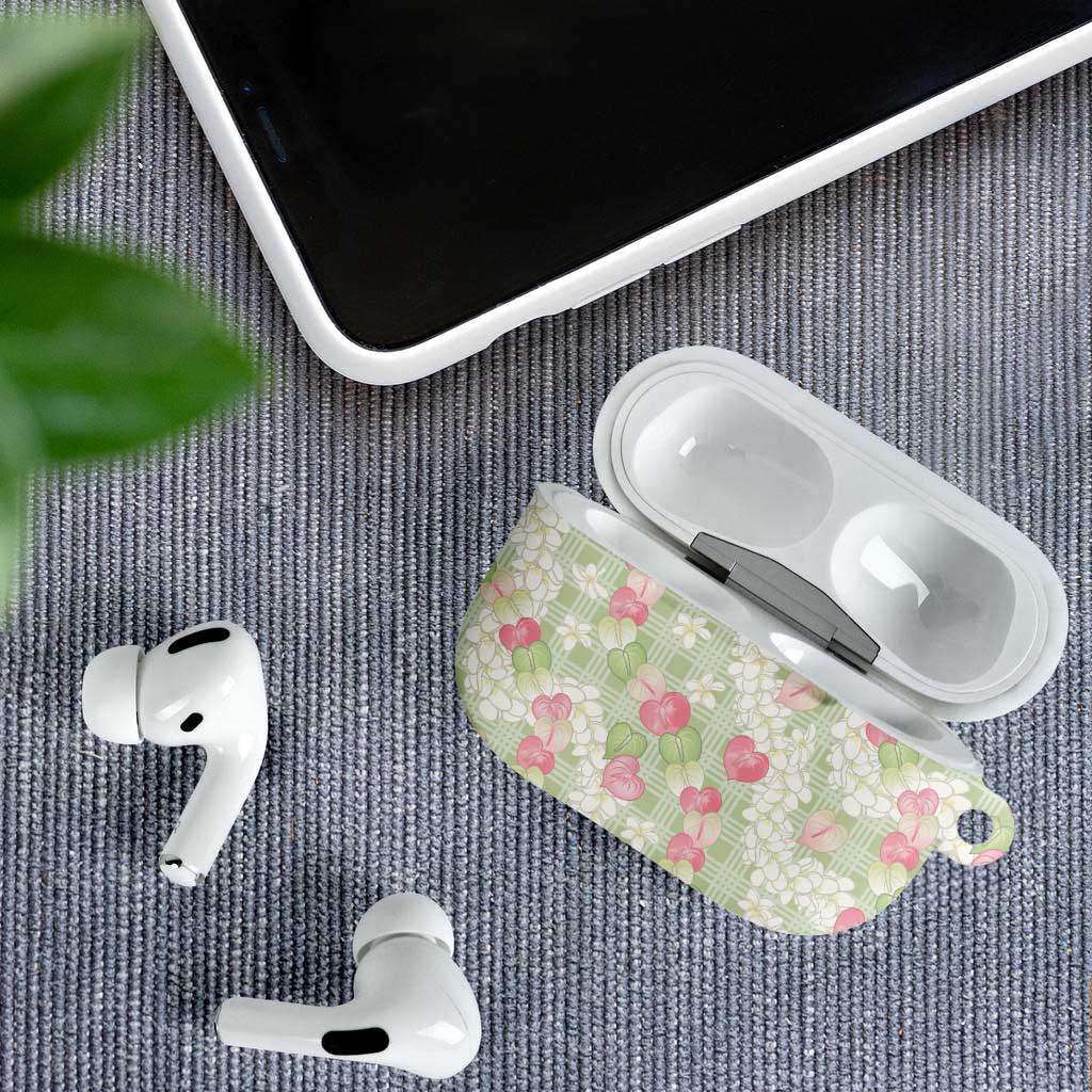 Anthurium Plumeria Lei Pastel AirPods Case Green Hawaiian Splendid Palaka