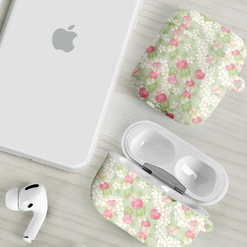 Anthurium Plumeria Lei Pastel AirPods Case Green Hawaiian Splendid Palaka
