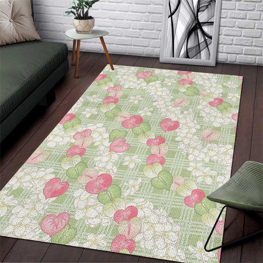 Anthurium Plumeria Lei Pastel Area Rug Green Hawaiian Splendid Palaka
