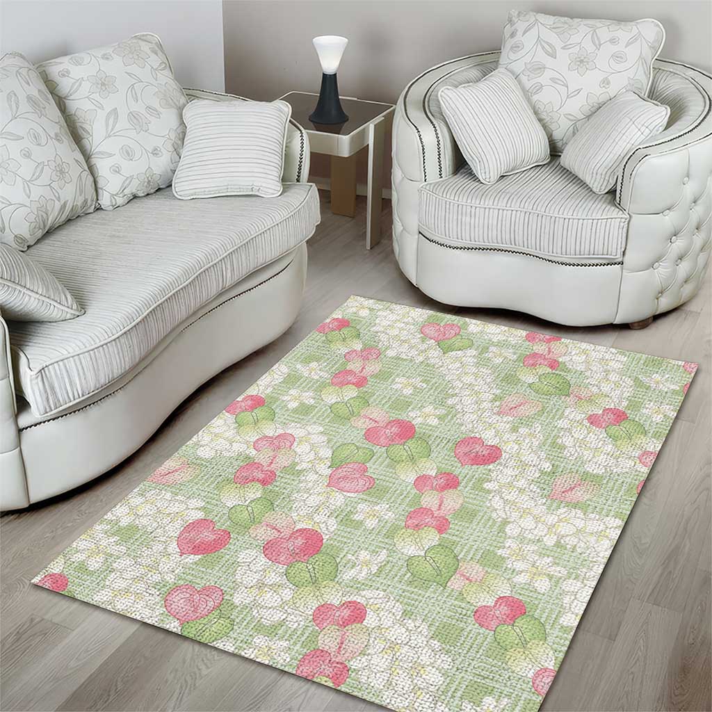 Anthurium Plumeria Lei Pastel Area Rug Green Hawaiian Splendid Palaka