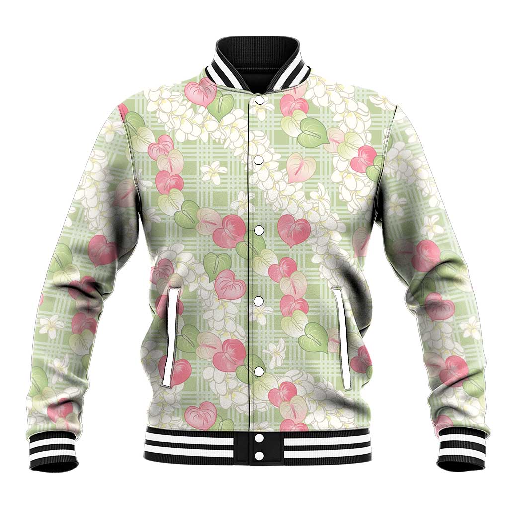 Anthurium Plumeria Lei Pastel Baseball Jacket Green Hawaiian Splendid Palaka