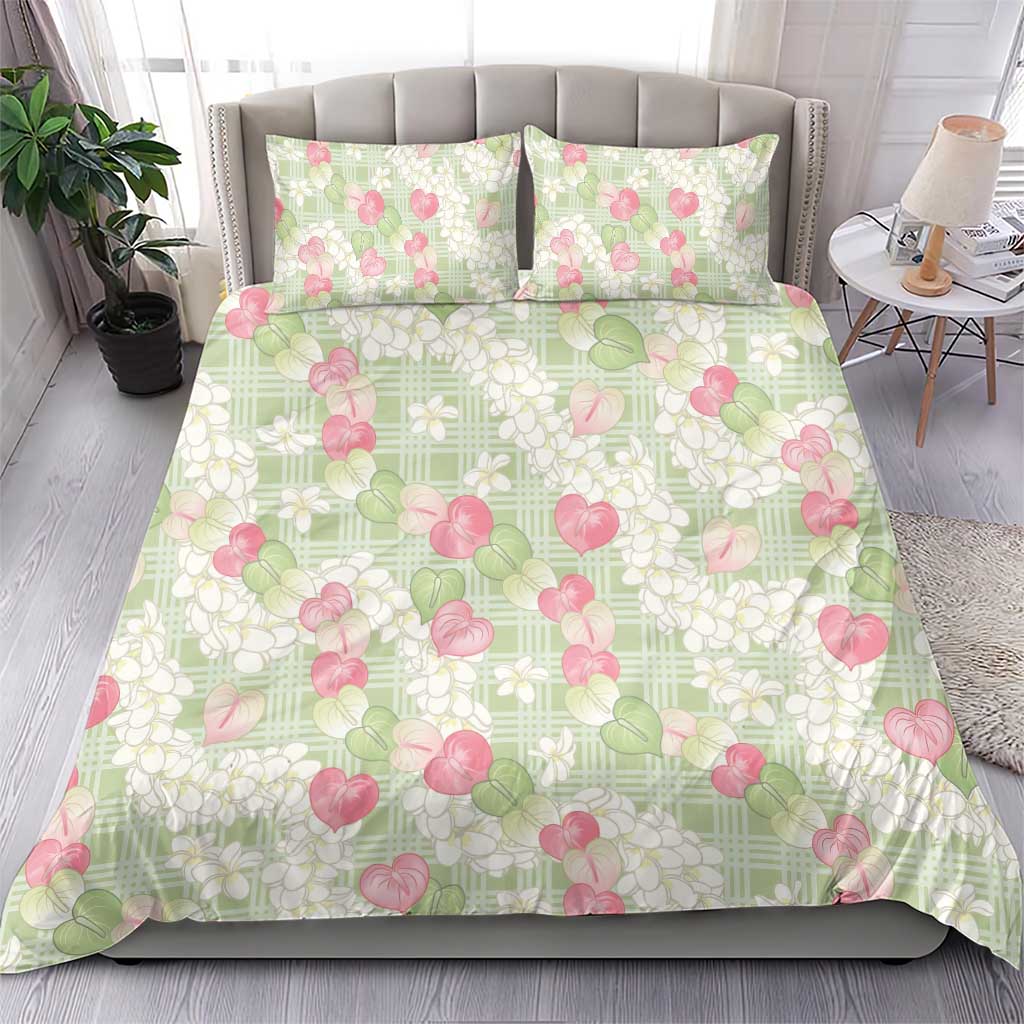 Anthurium Plumeria Lei Pastel Bedding Set Green Hawaiian Splendid Palaka